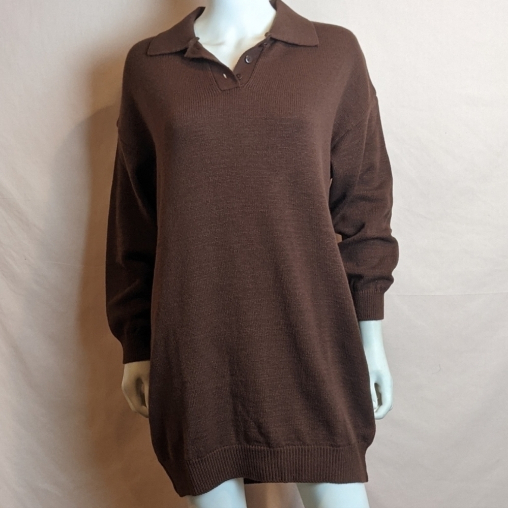 ASOS Long Sleeve Brown Polo Knit Mini Sweater Dress size 4